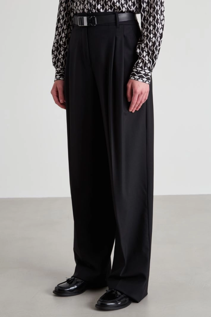 Wool twill trousers - BLACK