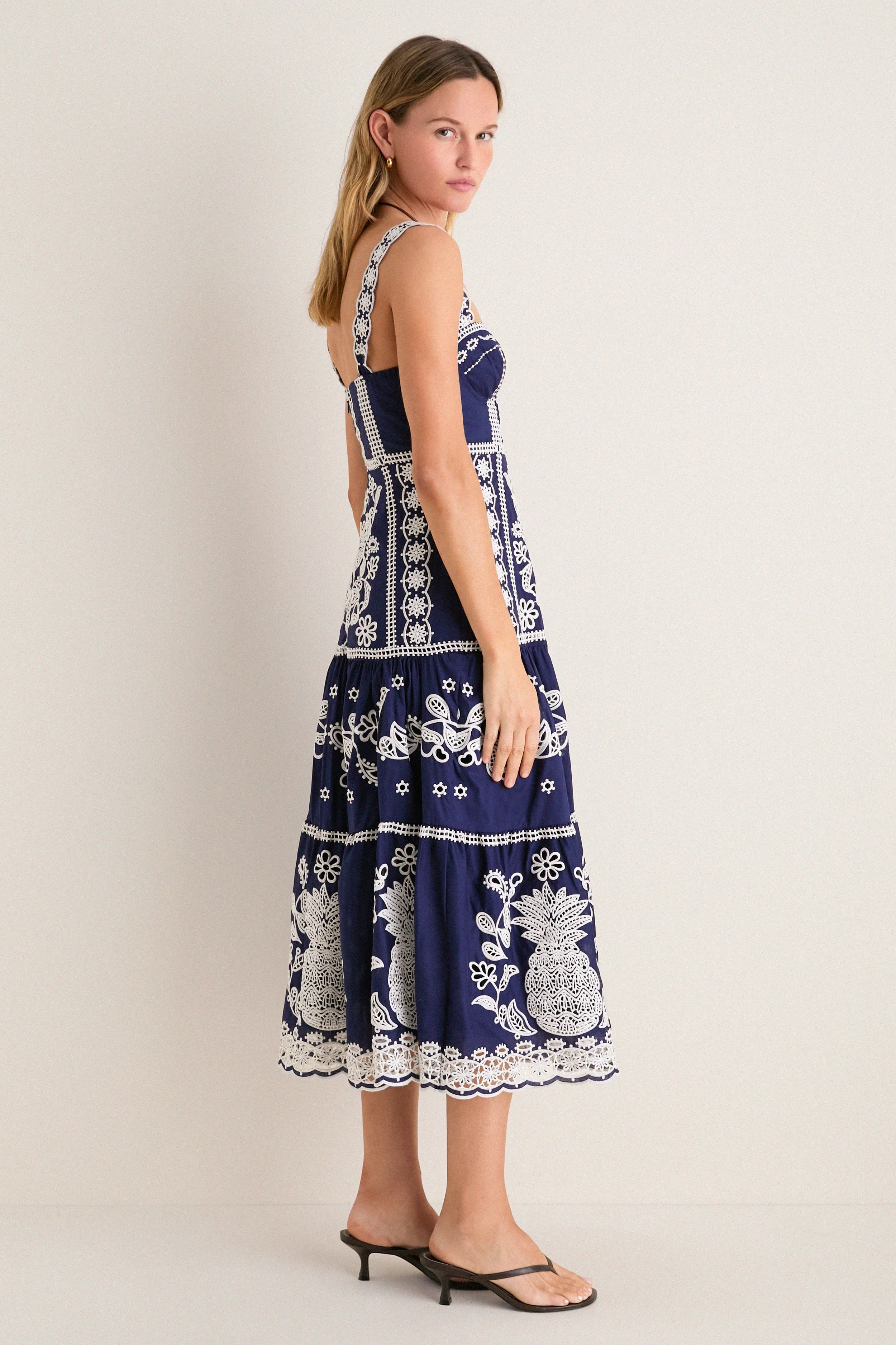 Blue and White Richilieu Midi Dress