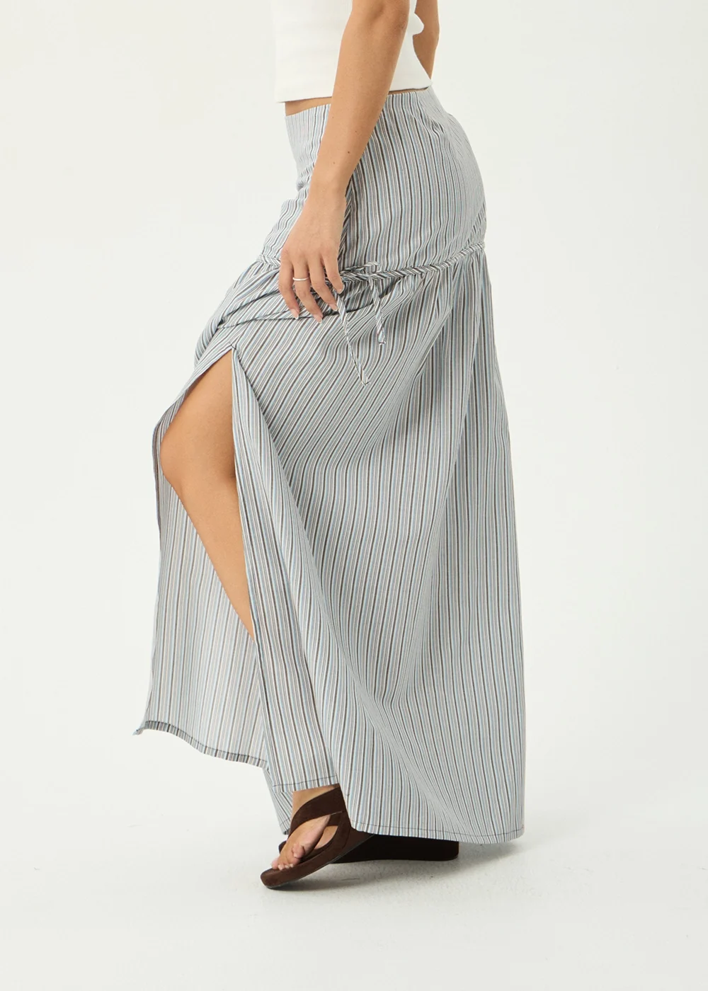 AFENDS Womens Nadia - Maxi Skirt - Coffee / Blue Stripe