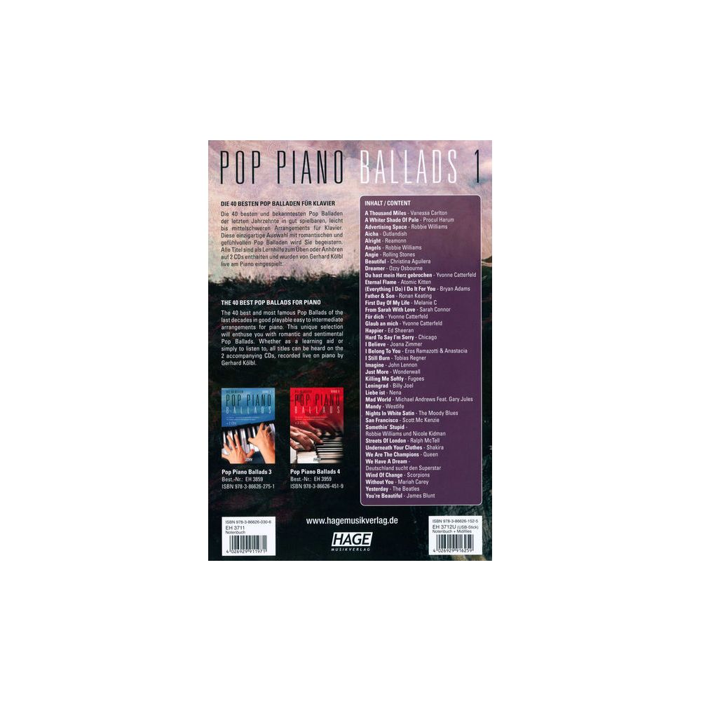 Hage Musikverlag Pop Piano Ballads 1 – Thomann Ireland