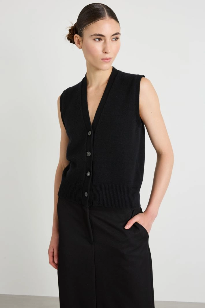 Wool and cashmere gilet - BLACK