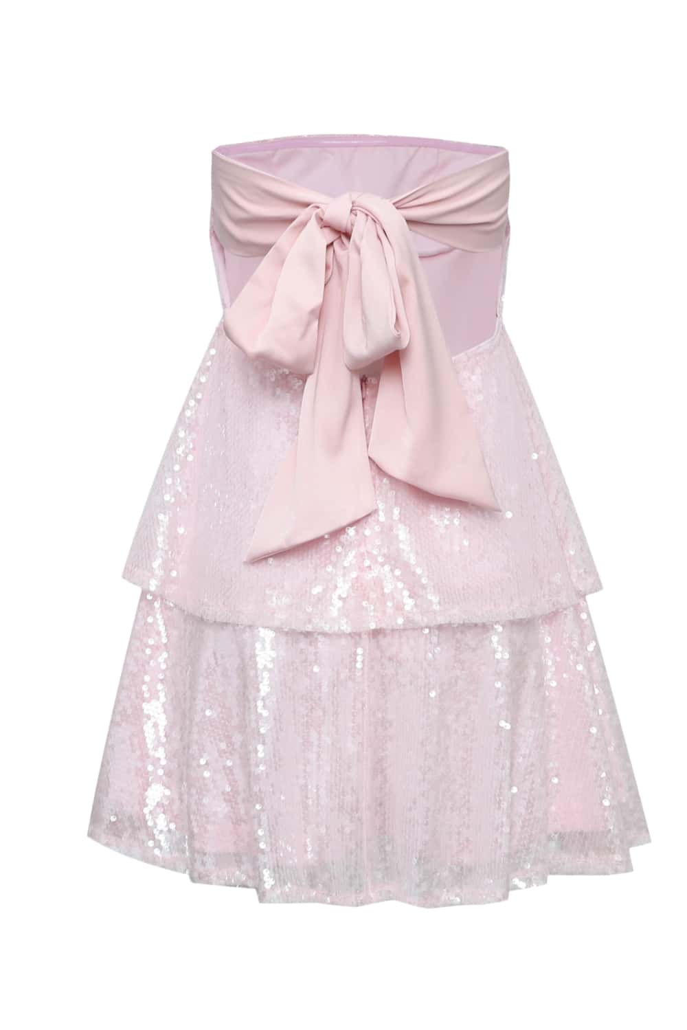 Strapless Pink Sequin Tiered Short Dress