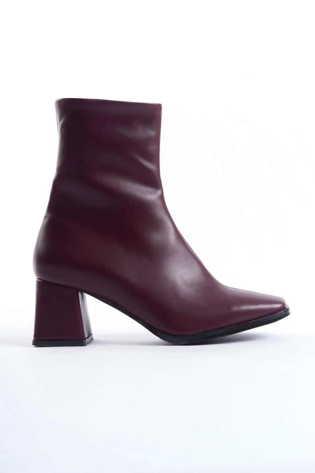 Burgundy Leather Square Toe Heeled Ankle Boots