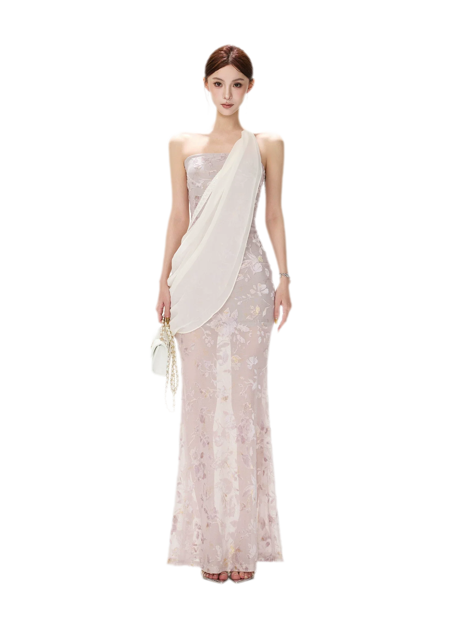 Flocked Floral Mermaid Dress