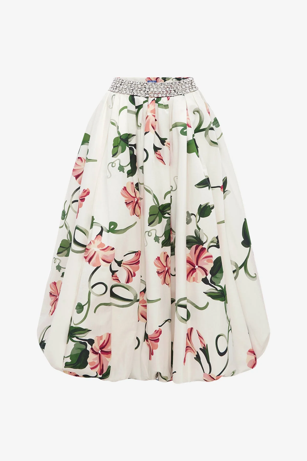Victoria Embellished Puff Maxi Skirt - Vine Print in Snow