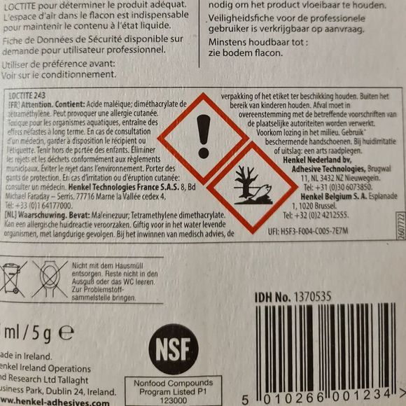 Loctite 243 Medium Threadlocker 5 ML UniversalRef: 1100006