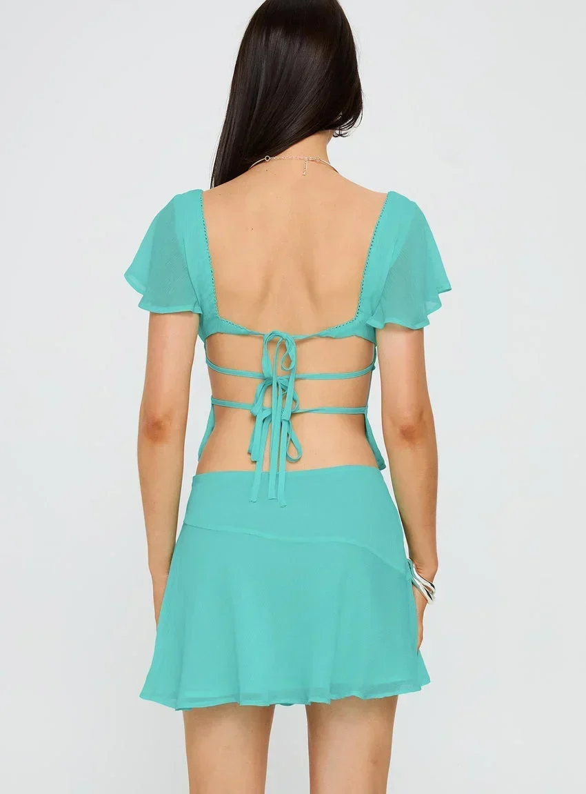 Pappilion Asymmetrical Mini Skirt Aqua