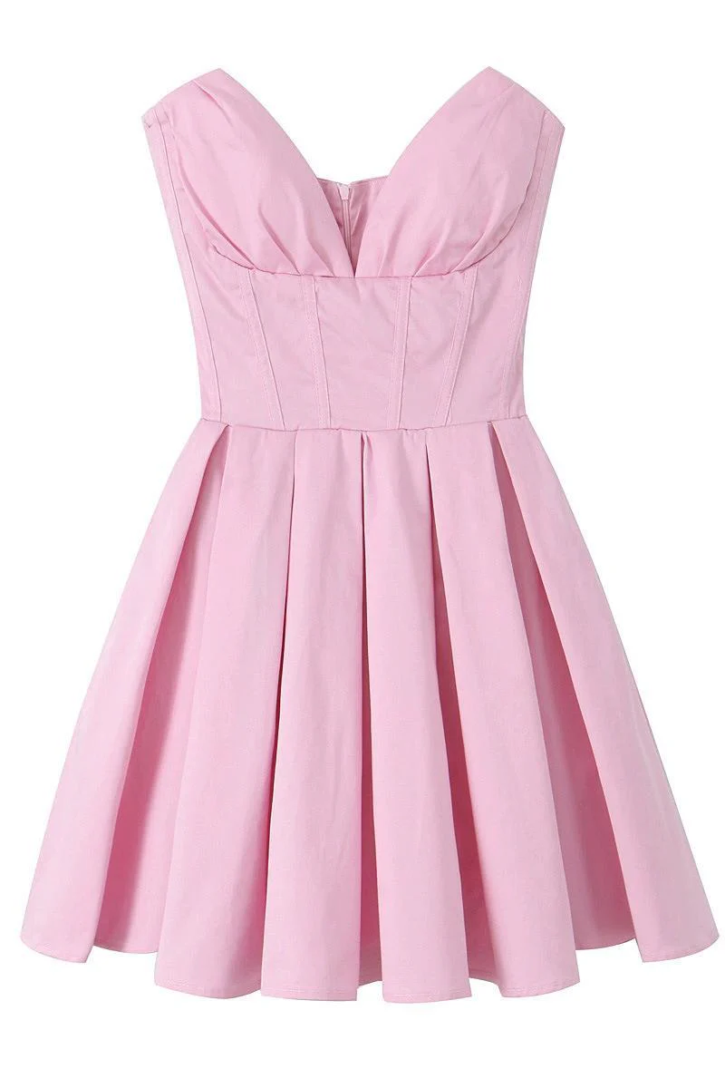 V-neck Lavender Pleated Short Party Dress