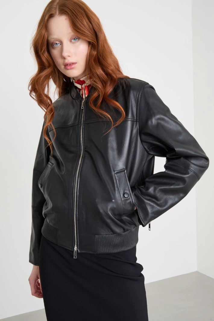 Bomber jacket with stand-up collar - BLACK