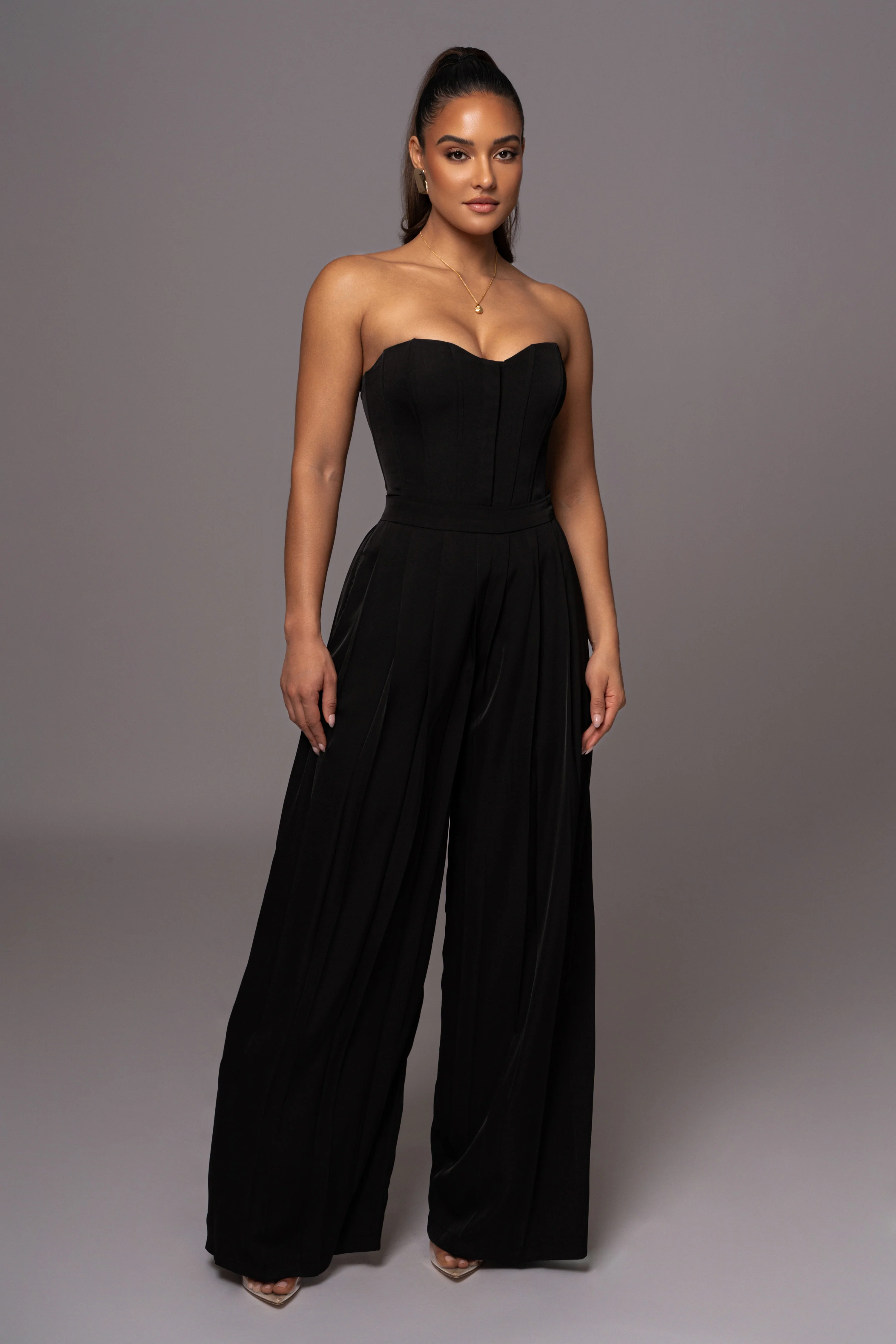 Black Clara Wide Leg Pleated Trousers