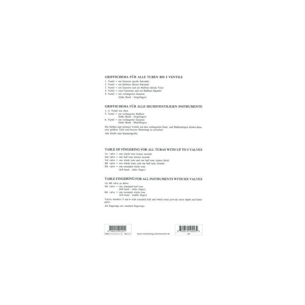 Zimmermann Verlag Grifftabelle Tuba B – Thomann Ireland