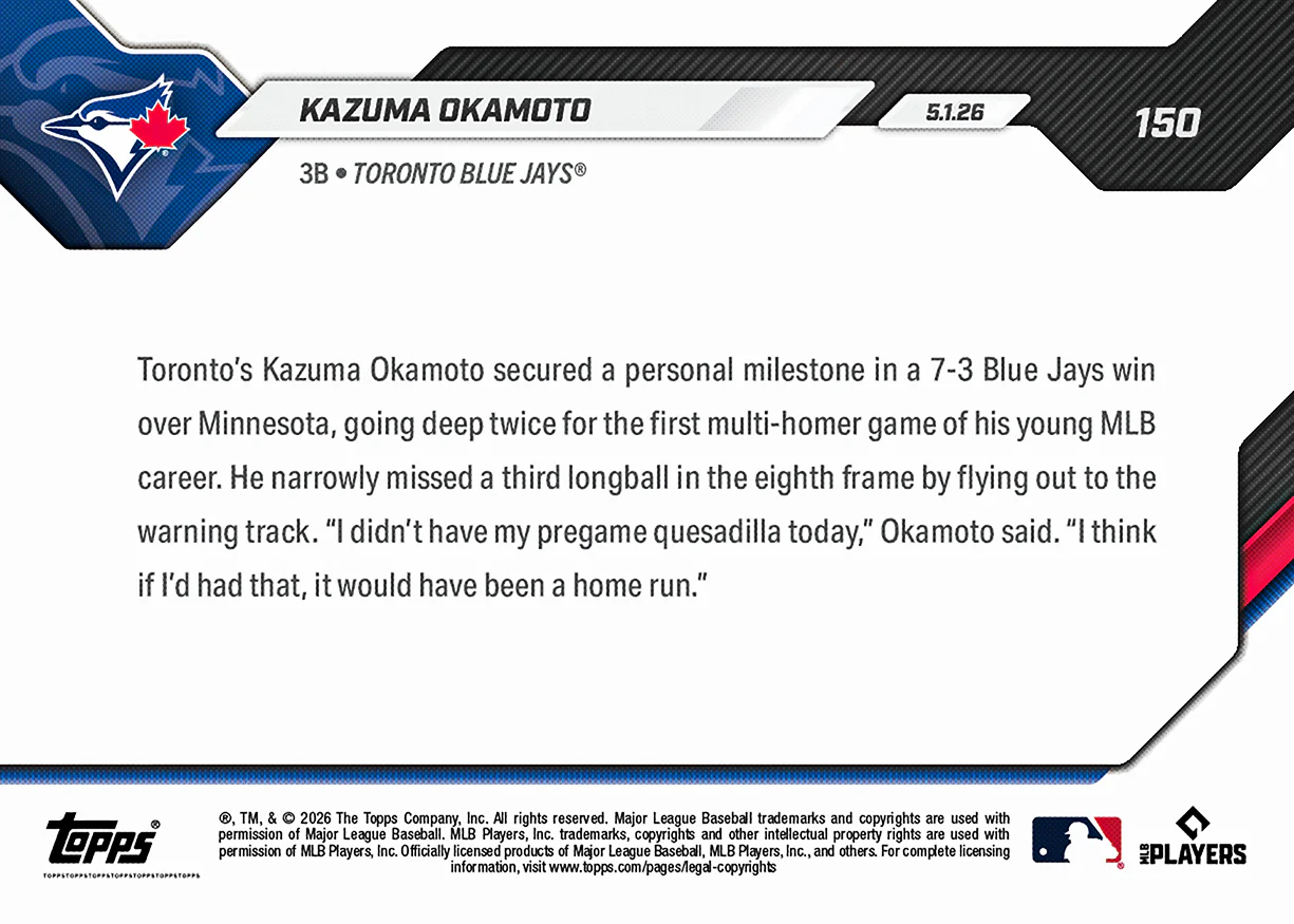 Kazuma Okamoto - 2026 MLB Topps NOW® - Card 150