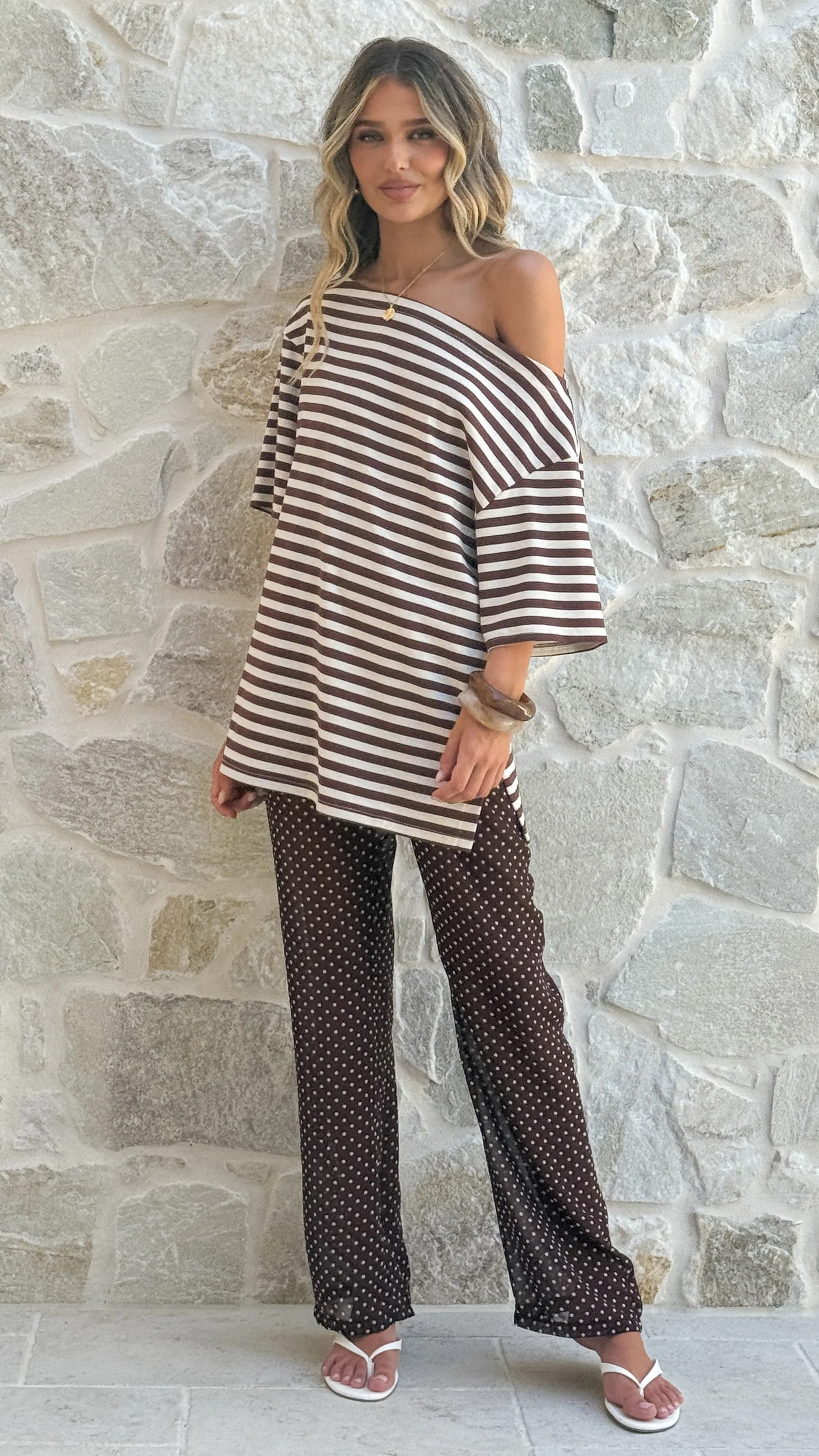 Reda Semi Sheer Pants - Chocolate/White Spot