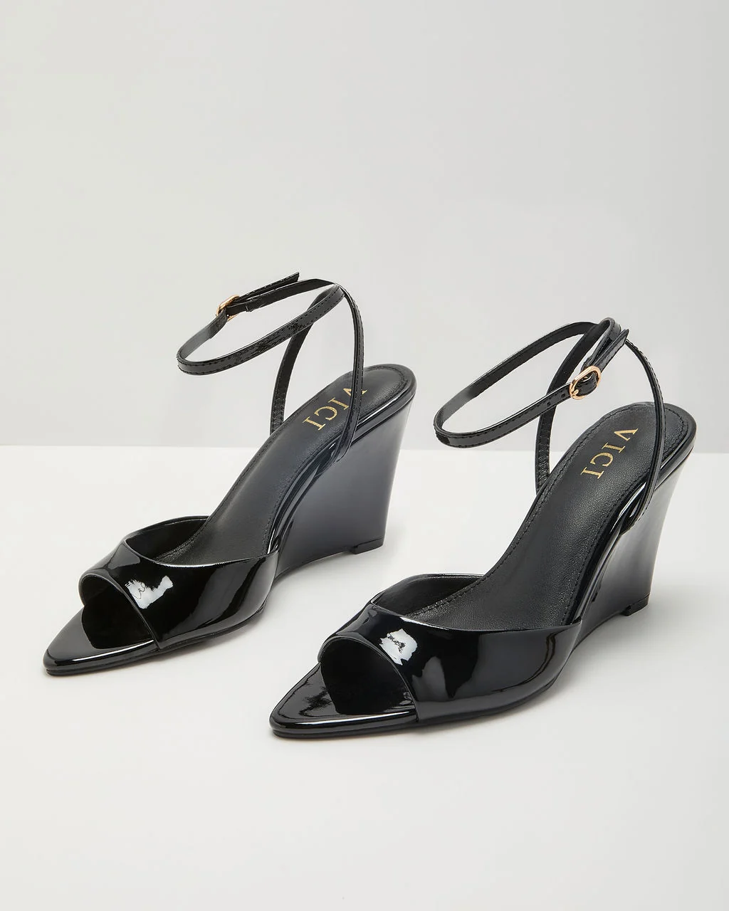 Nicks Patent Faux Leather Open Toe Wedges