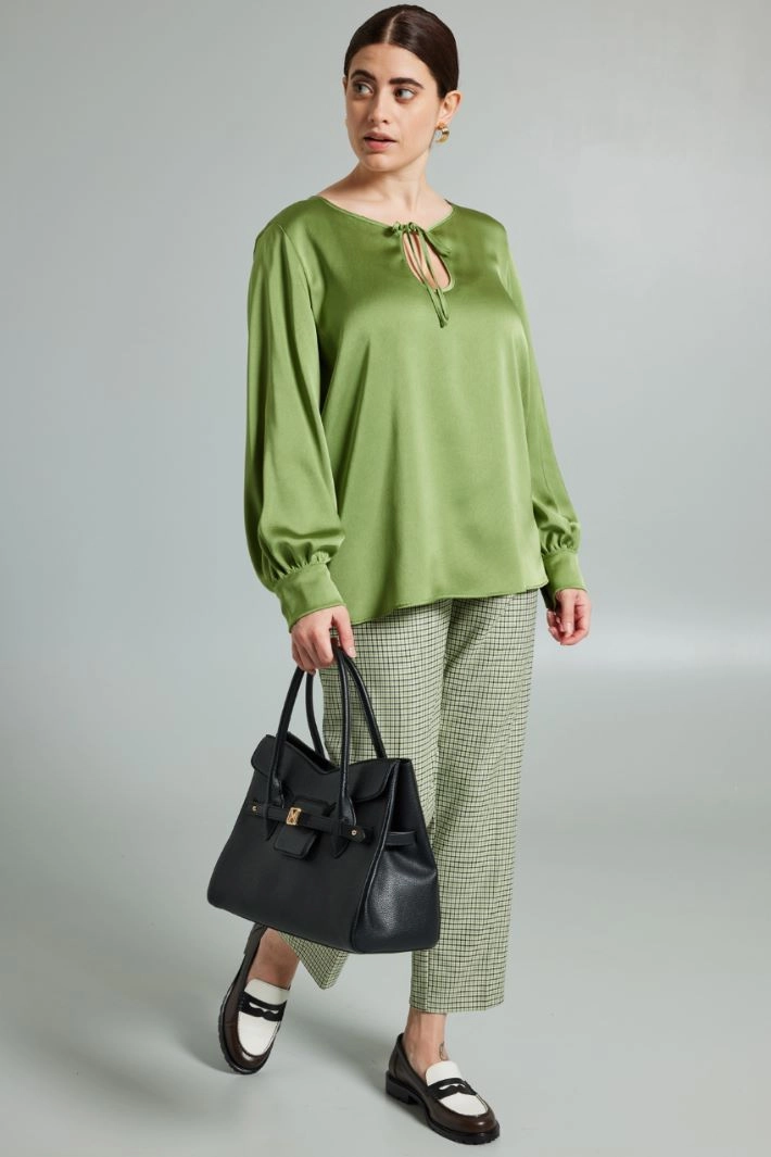 Hammered satin blouse - PISTACHIO GREEN