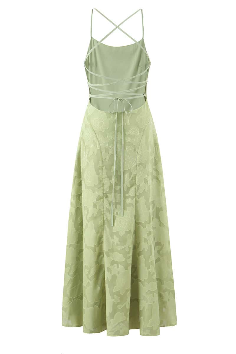 Sage Green Lace Straps A-line Dress
