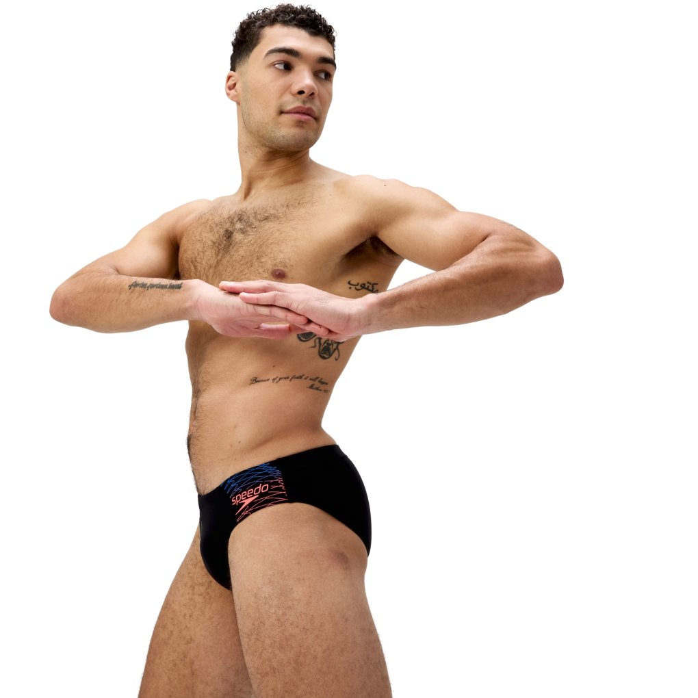 Speedo Medley Logo 7cm Swim Briefs Men - black/neon coral