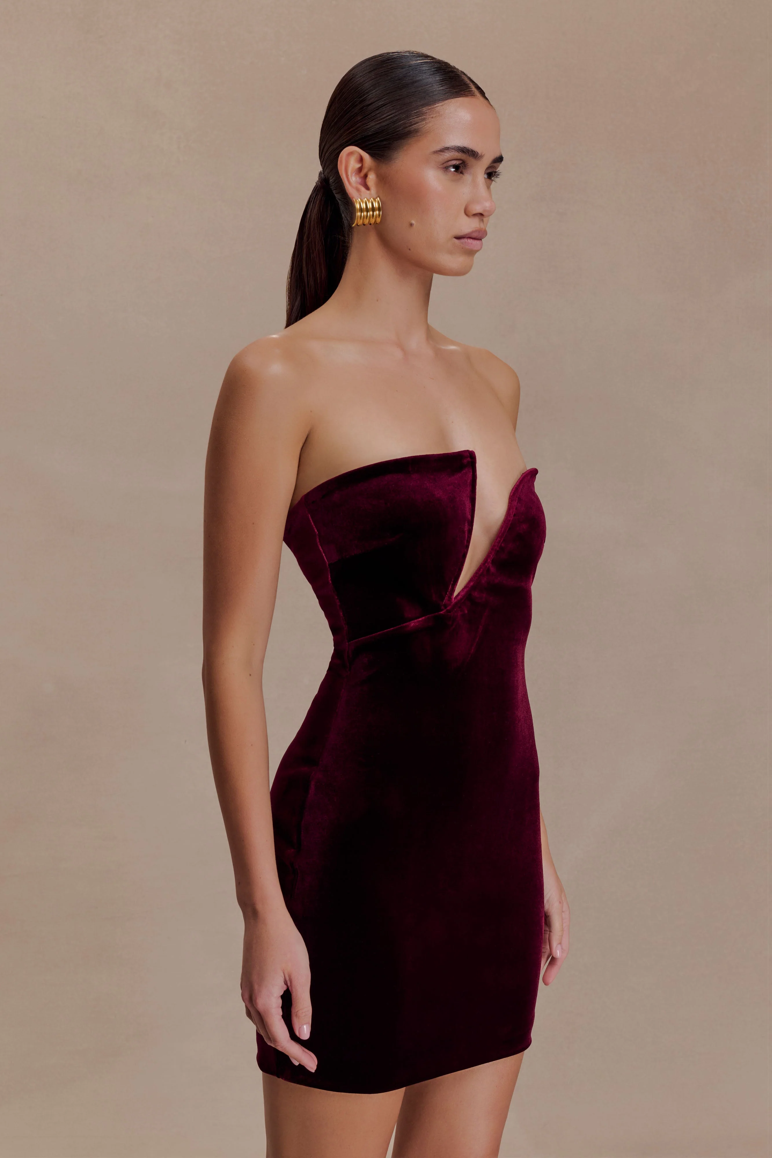 Paulina Velvet Strapless Mini Dress - Wine