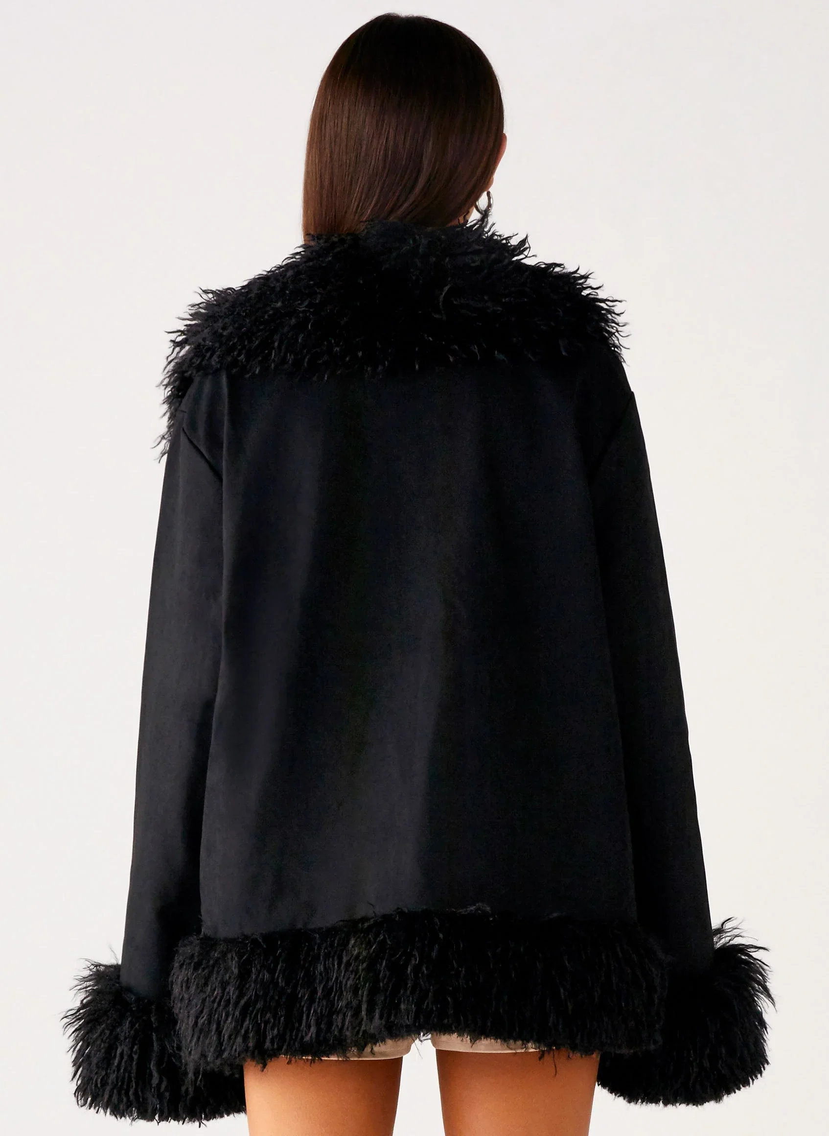 Carmelita Faux Fur Trim Jacket - Black