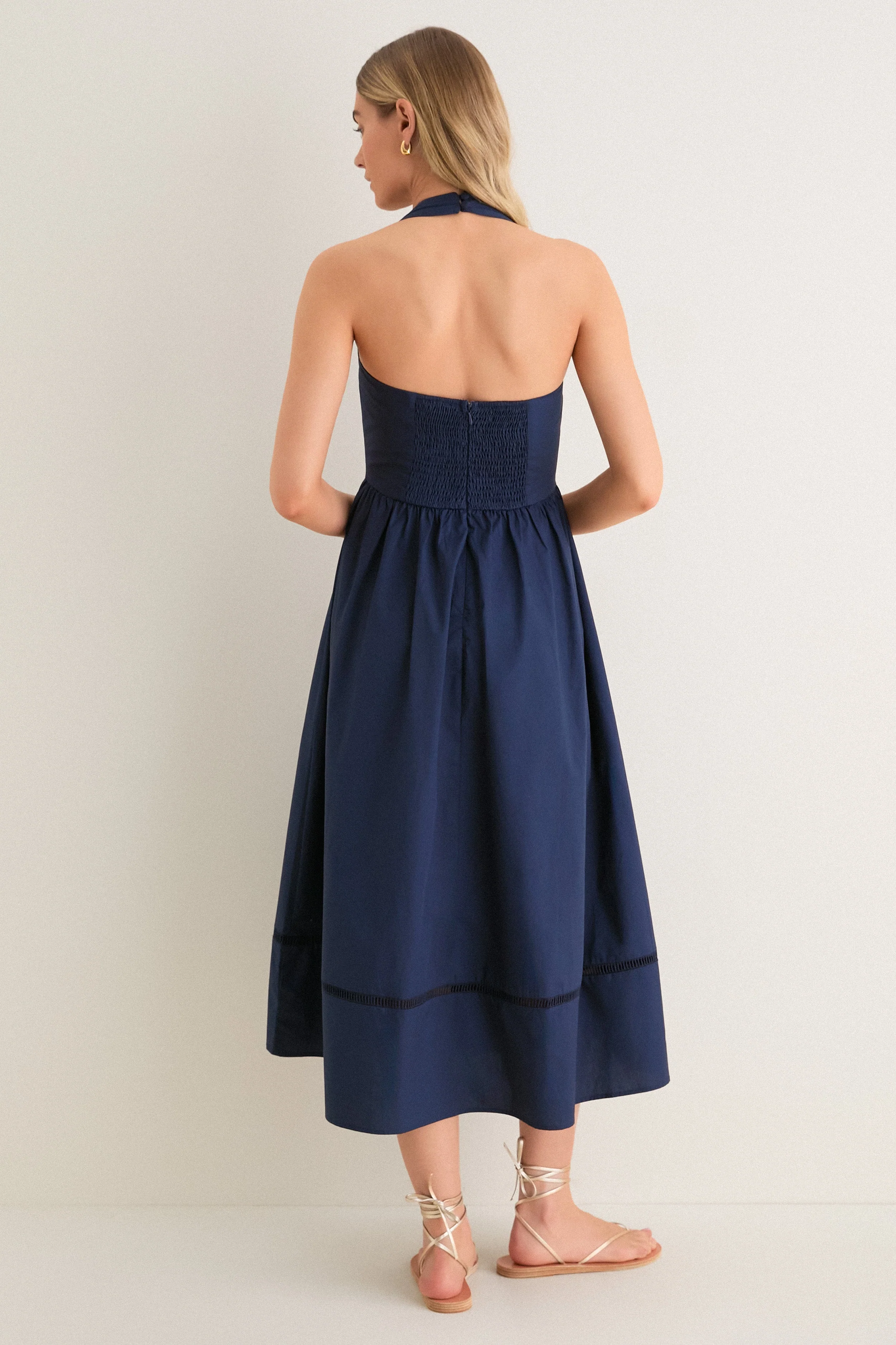Navy Square Neck Halter Midi Dress