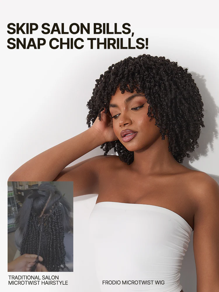 Ophirawig Veralux? Wear and Go Micro Twist Synthetic Wig with Bangs Short Braided Glueless Wig Beginner Friendly