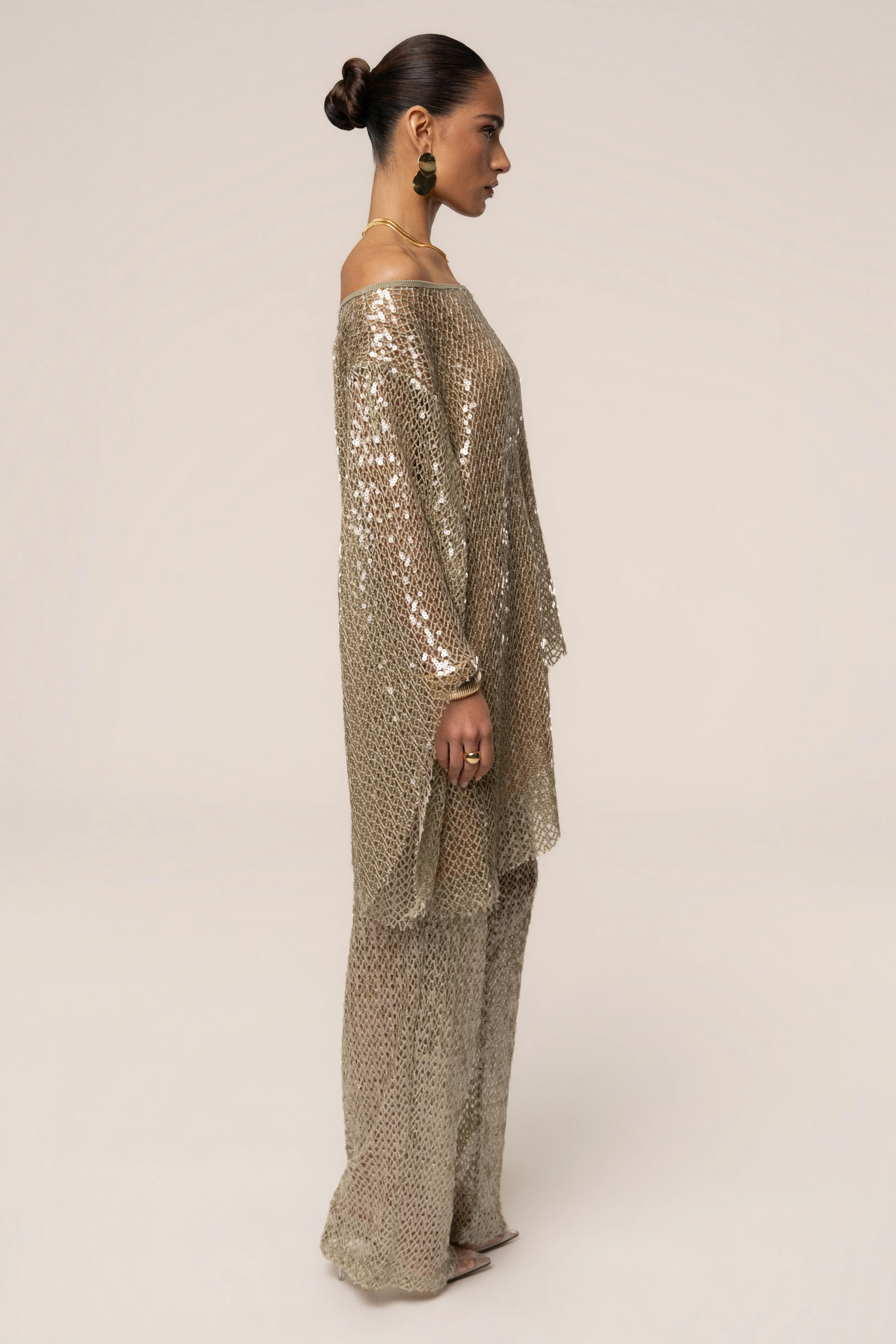 Sage Sheer Glow Sequin Top