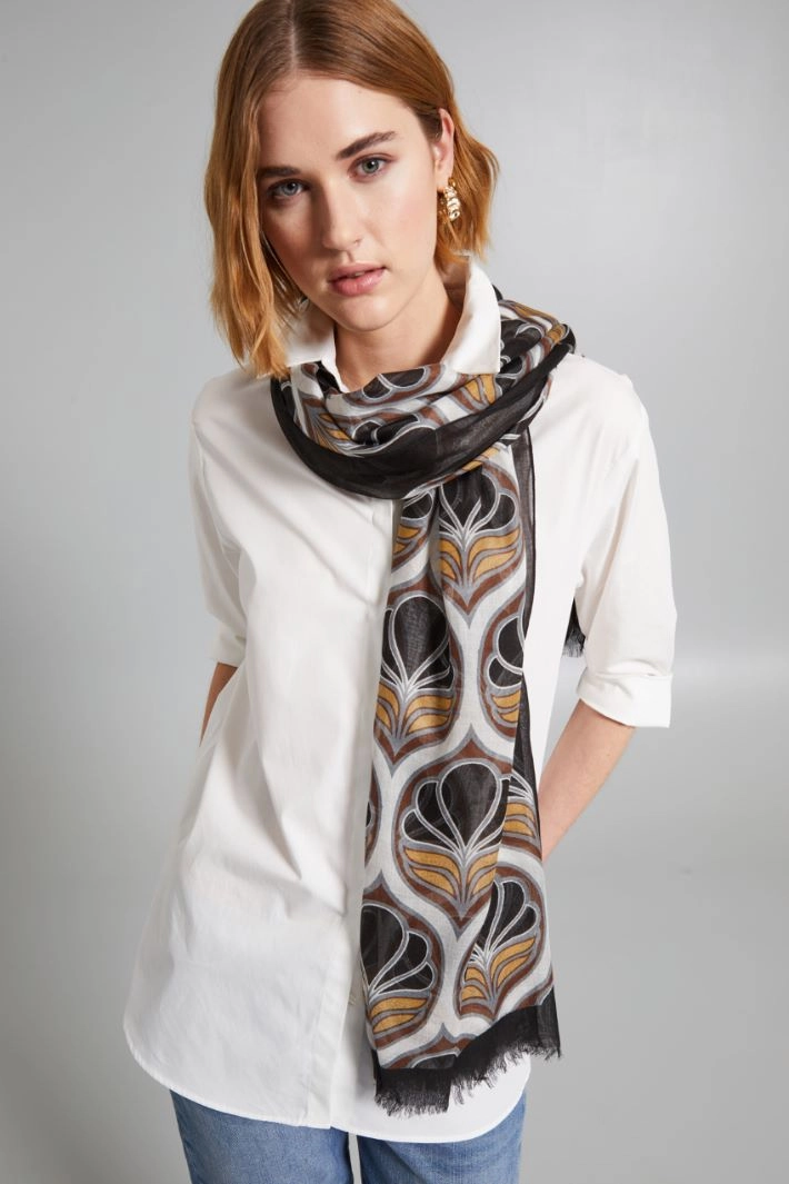 Stole in pure natural fibre - BLACK GREY WHITE