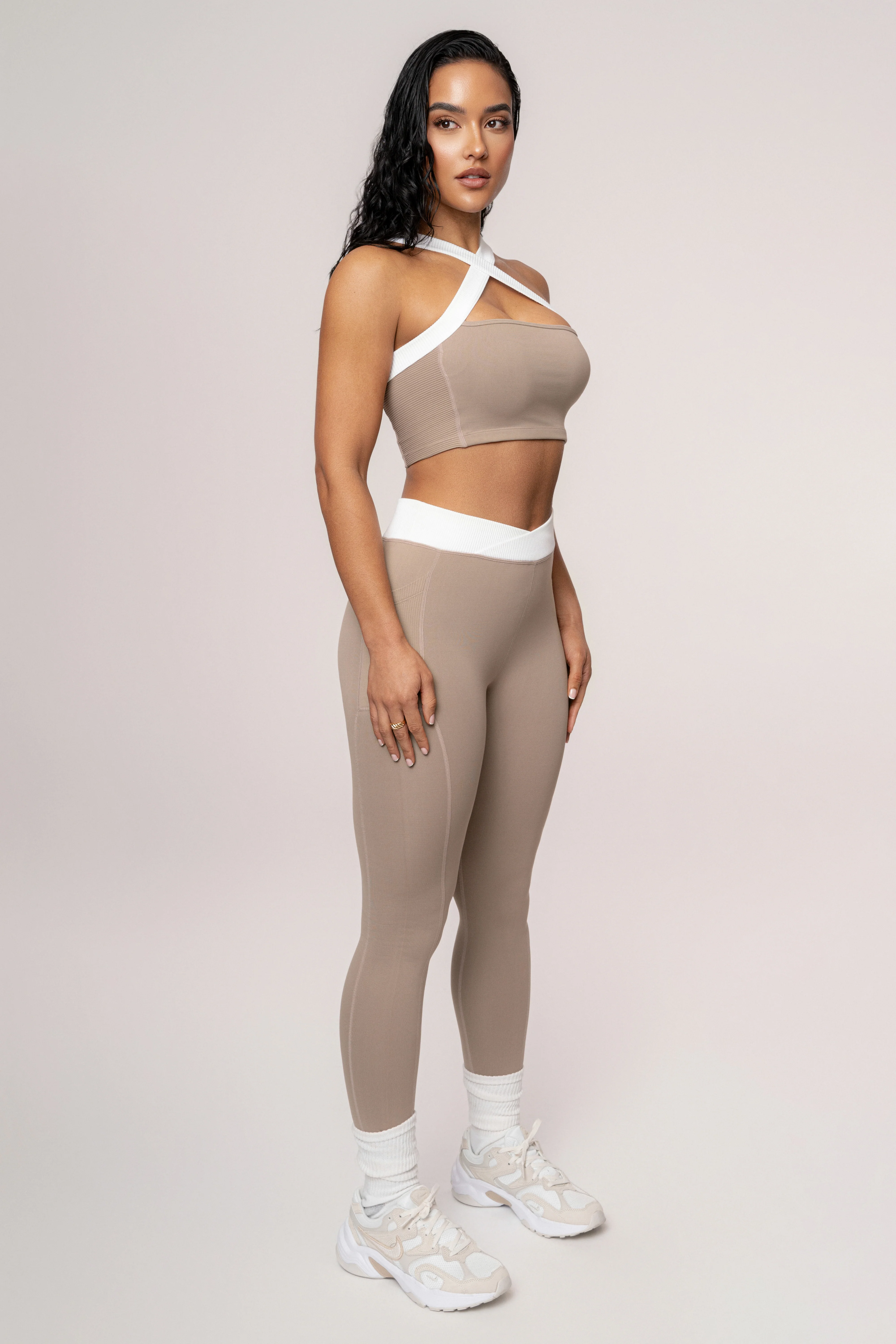 Beige/White Ultimate Ribbed Halter Top