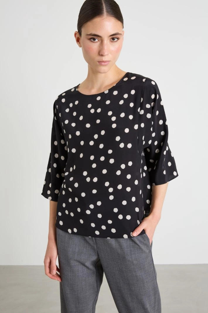 Crepe de chine blouse - BLACK