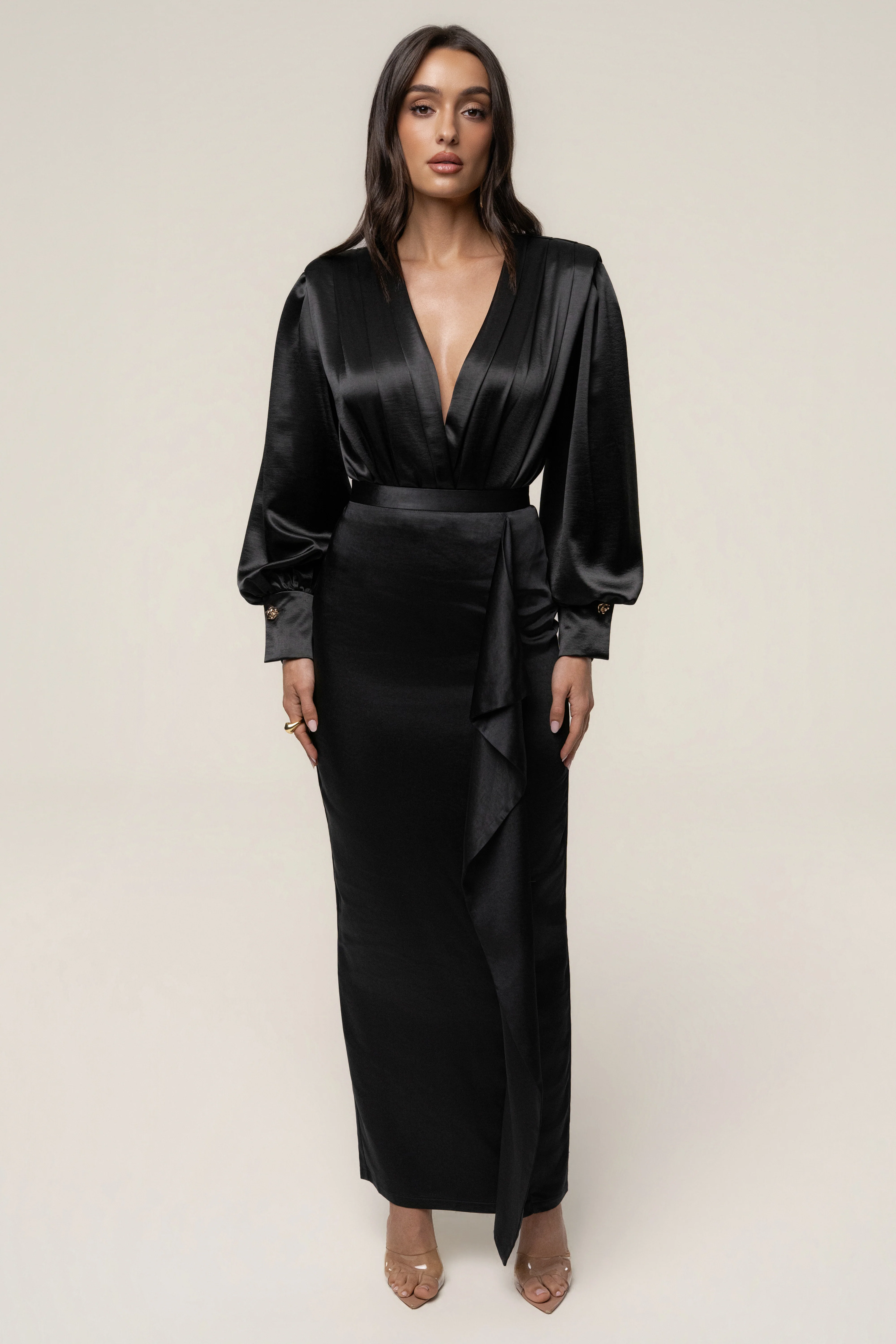 Black Midnight Mirage Satin Skirt