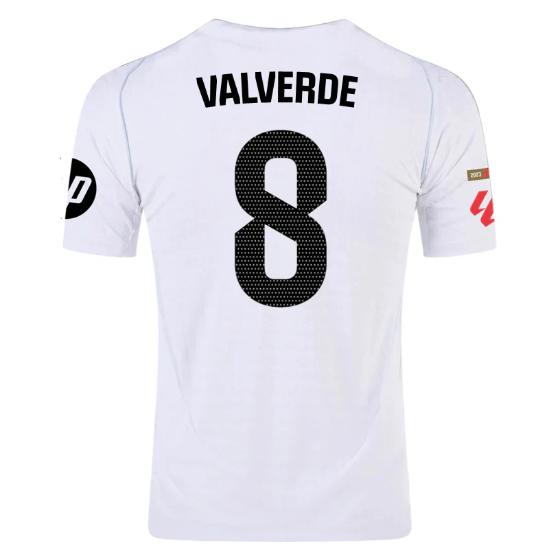 Valverde Real Madrid Authentic Home Jersey w/ La Liga Patches 24/25 (White/Black)