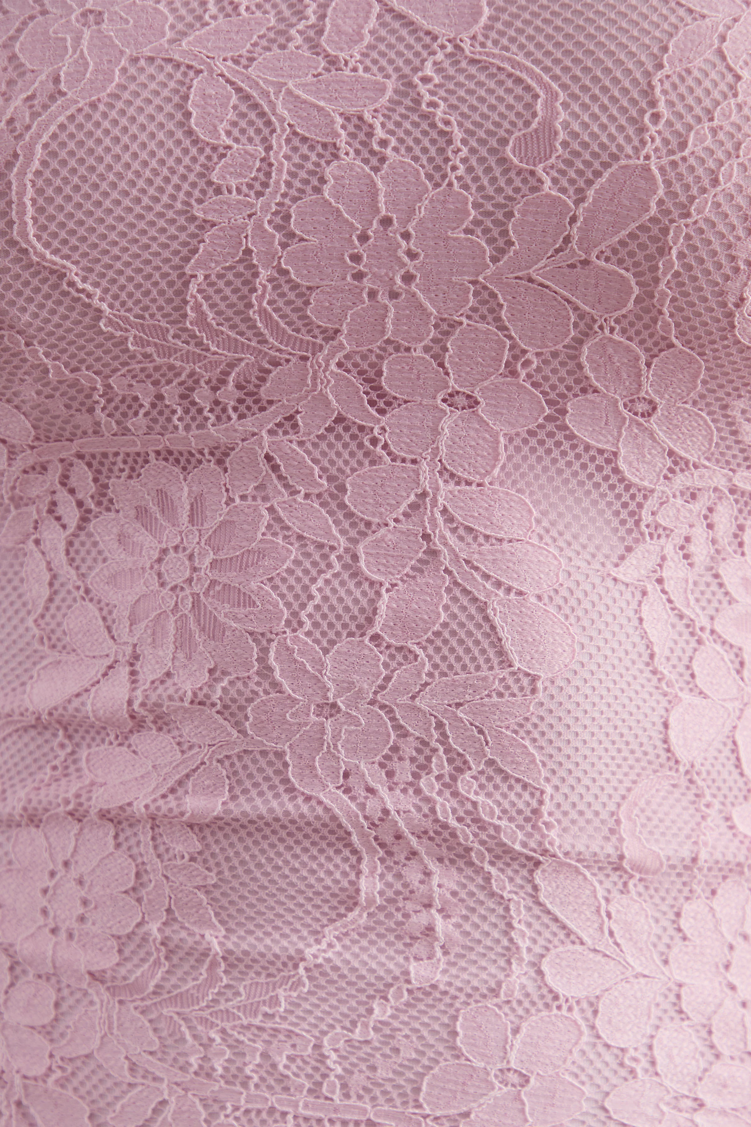 Enestra | Pink Lace High Neck Long Sleeve Maxi Dress With Draped Detailing And Sash
