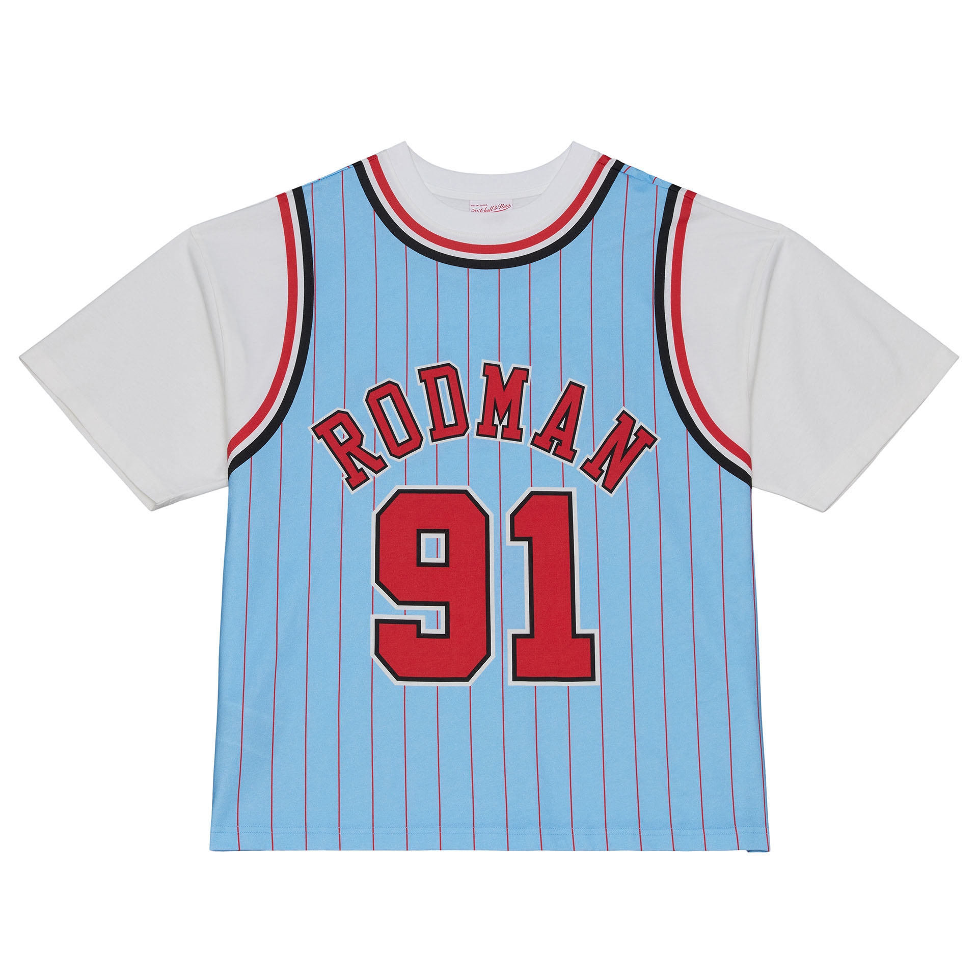 Dennis Rodman #91 Chicago Bulls Backward Jersey T-Shirt Blue