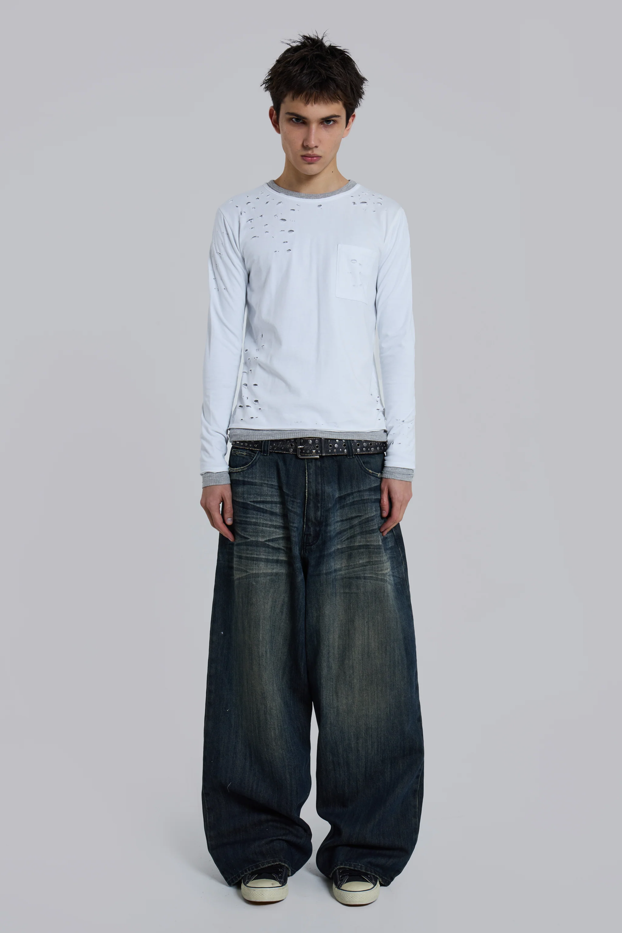 Distressed Double-Layered Waffle Top
