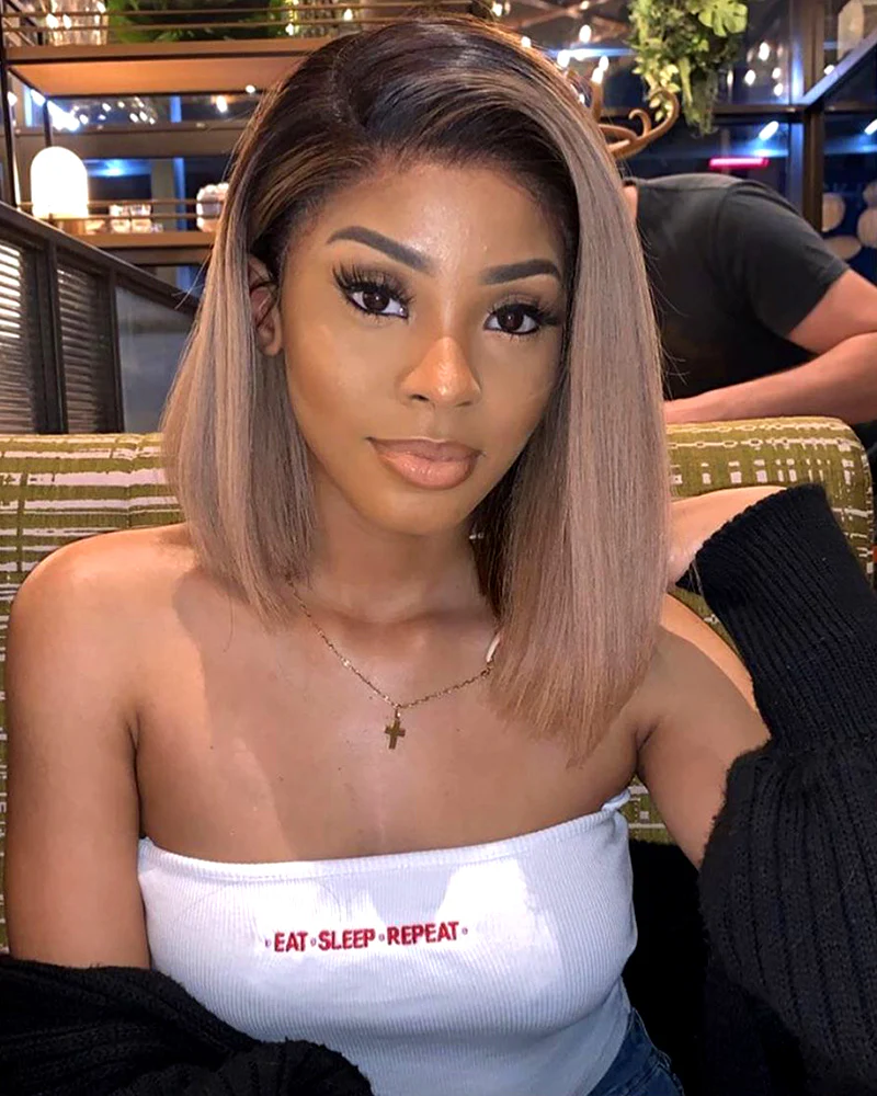 Ophirawig 6x5 invisible knots Glueless Ash Blonde Ombre Straight Bob Wig Pre-cut Lace Beginner Friendly