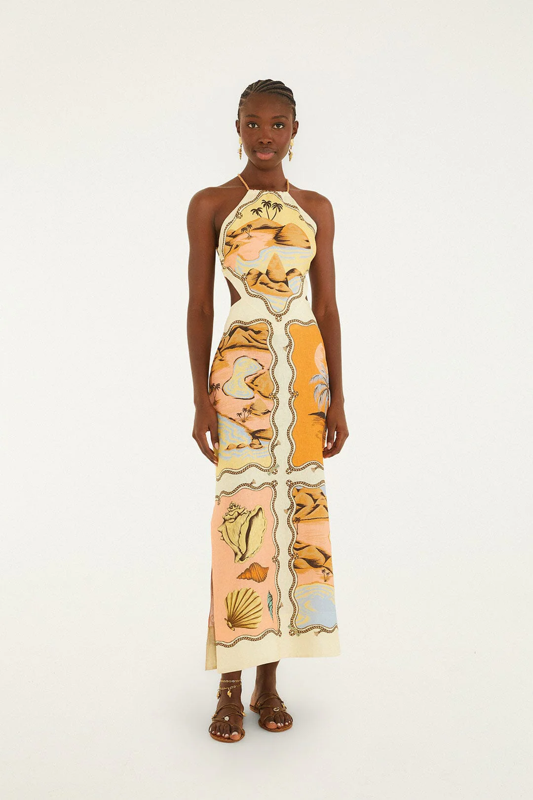 Multicolor Rio Souvenir Scarves Rope Straps Maxi Dress