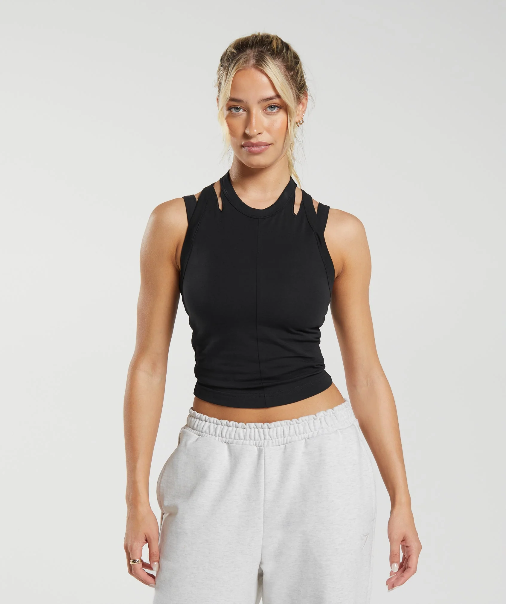 Cotton Strappy Midi Tank Black