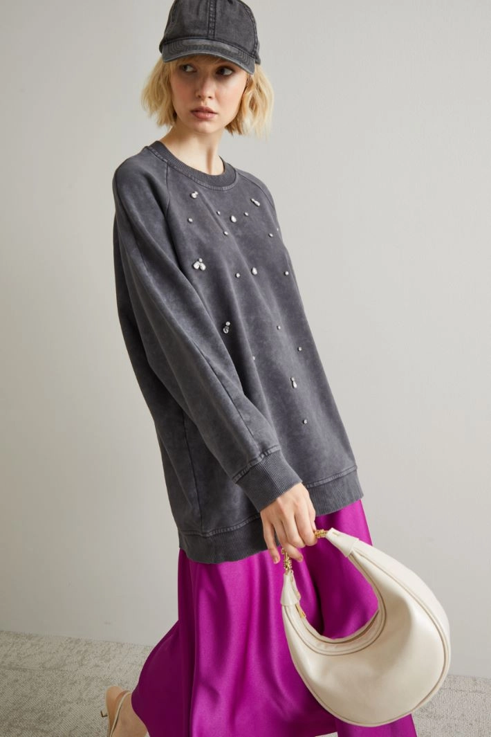 Rhinestone-embellished sweatshirt - ANTHRACITE