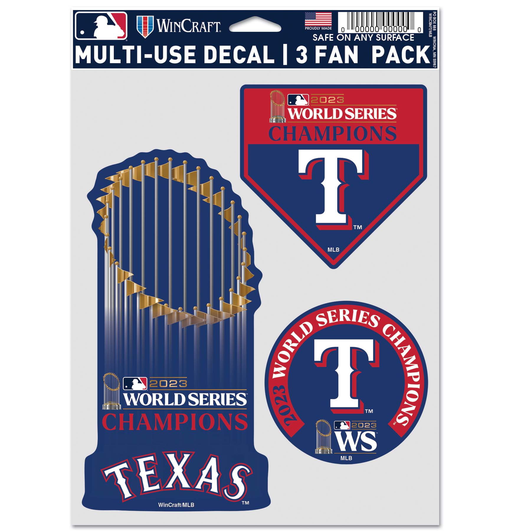 Texas Rangers 2023 World Series Champions MLB Decals Set (3 Pcs.)