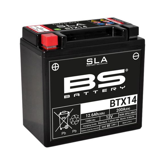 Batterie BS Battery SLA YTX14-BS /BTX14 ferme Type Acide Sans entretien/prête à l'emploiRef : SLAYTX14BS / 1080672