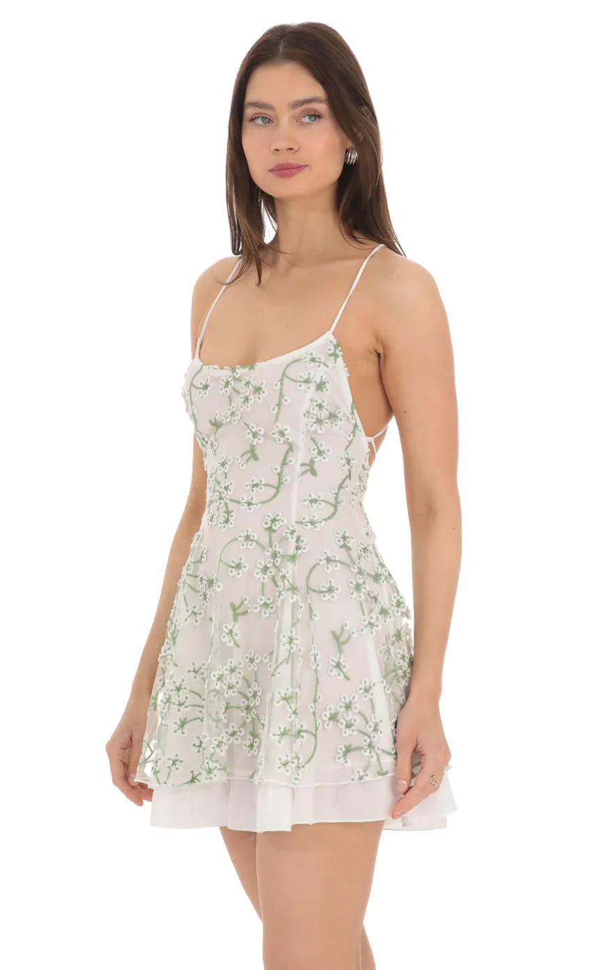 Floral Embroidered Dress in White
