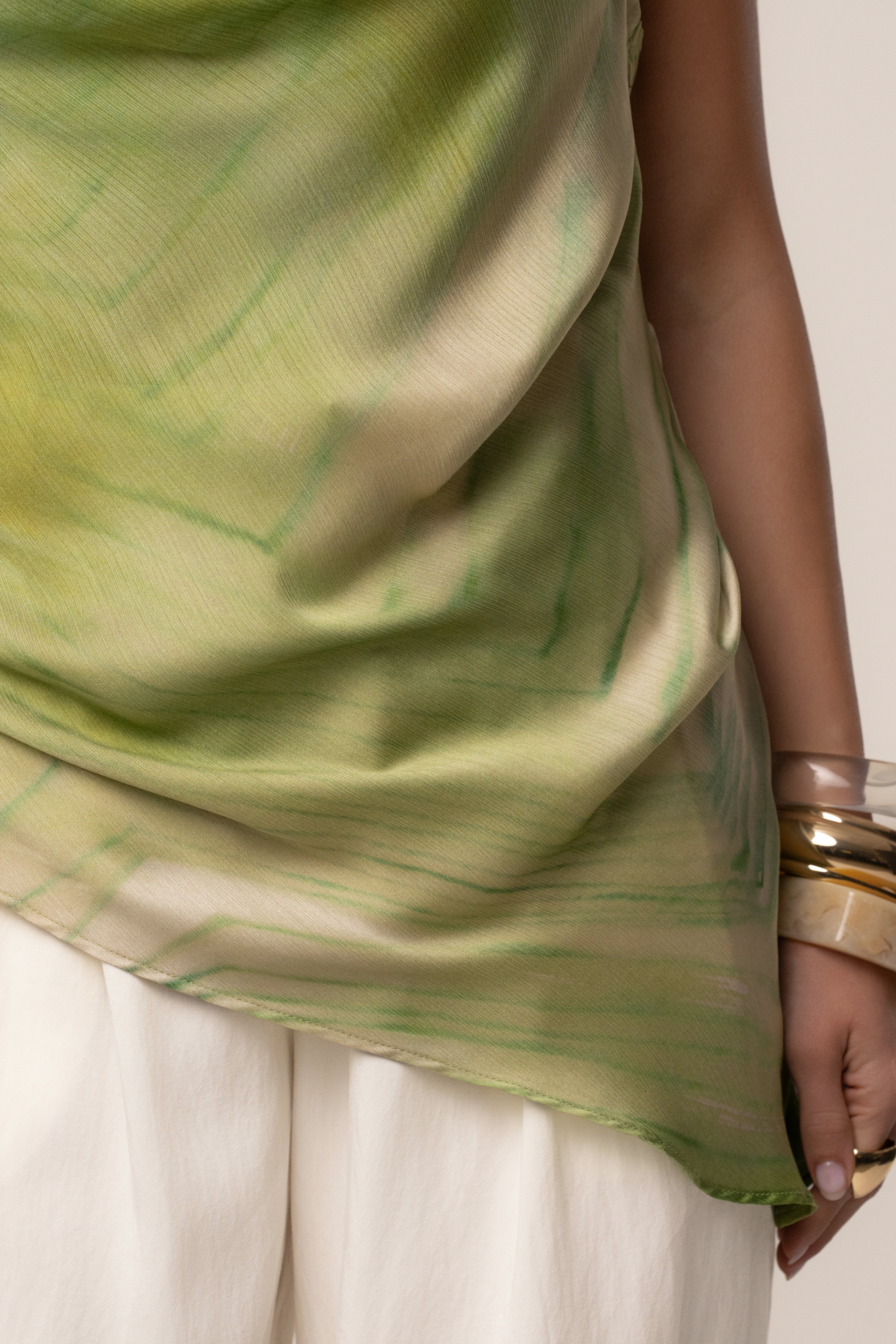 Green Print Selene Asymmetrical Top