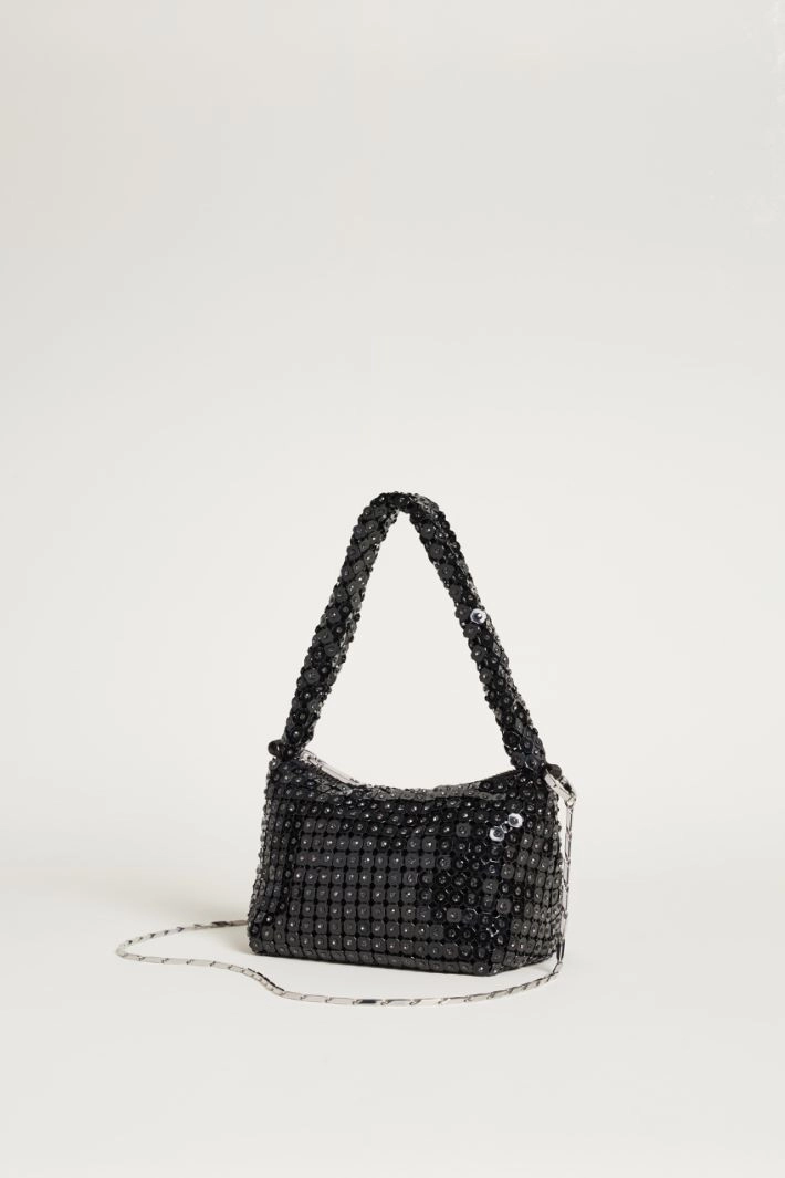 Rhinestone-embellished mesh mini bag - BLACK