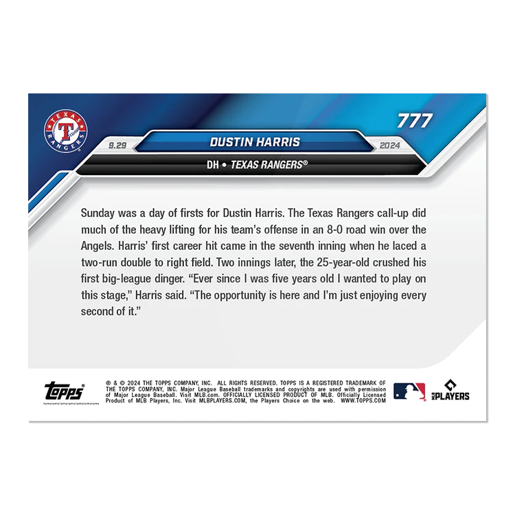 Dustin Harris - 2024 MLB Topps NOW® Card 777