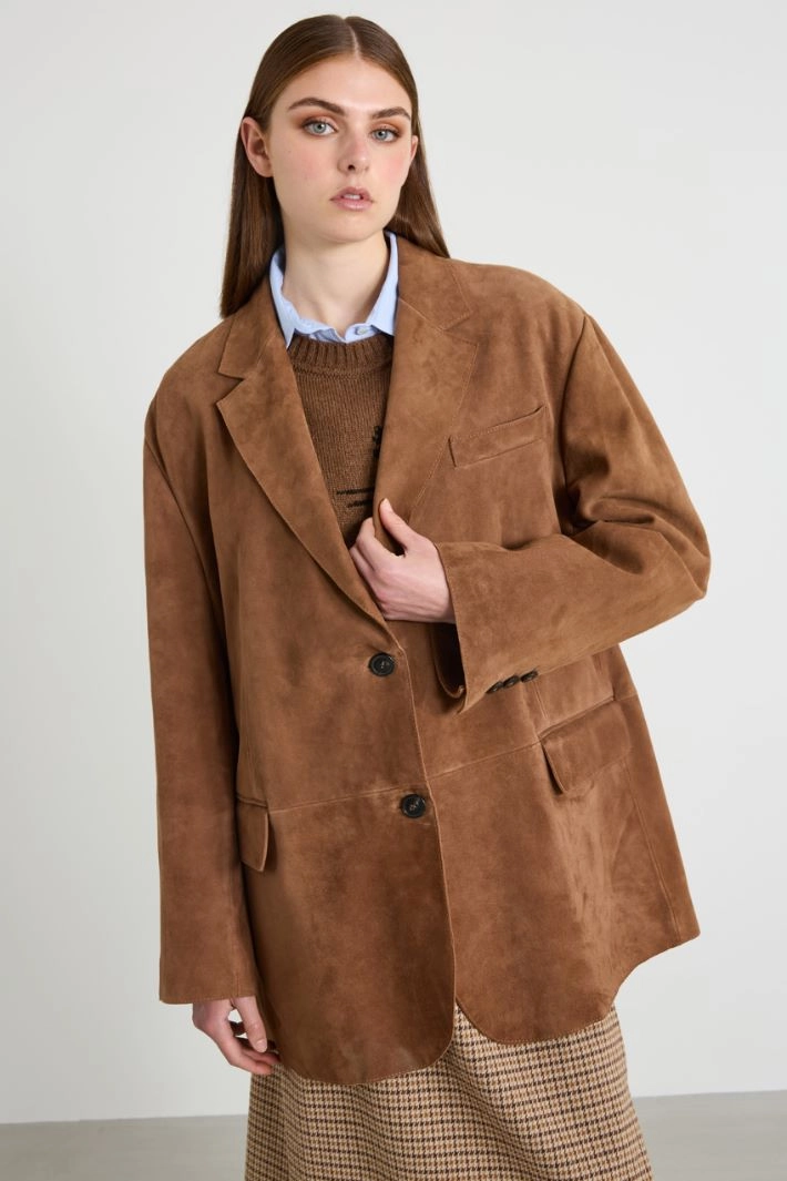 Suede-effect leather jacket - BROWN