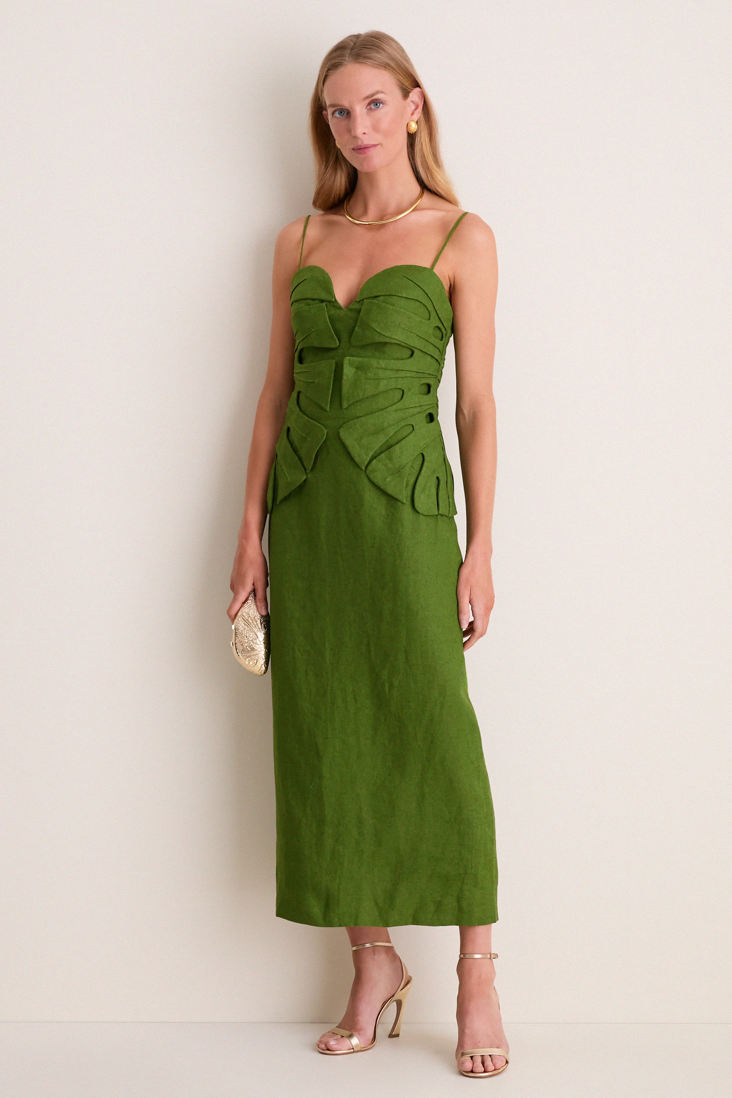 Green Monstera Leaf Maxi Dress
