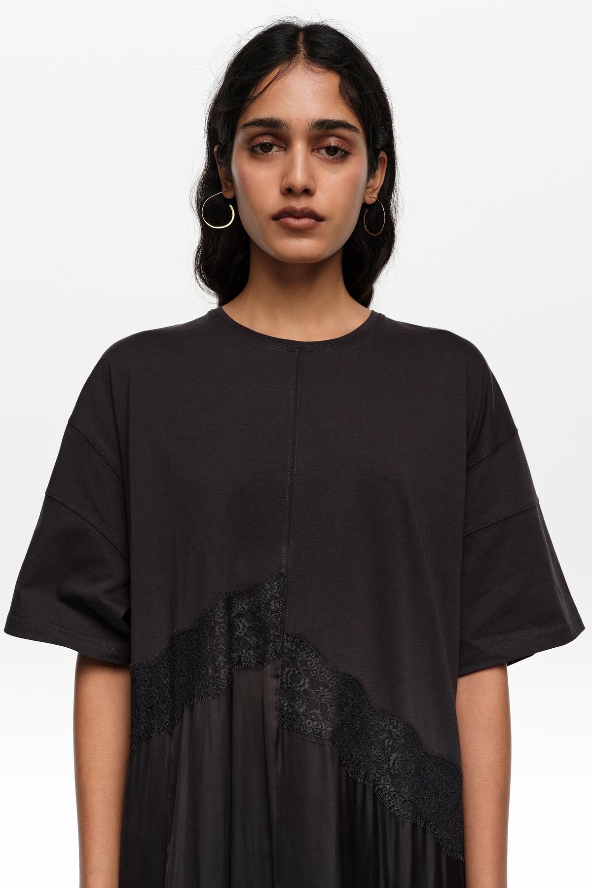 Black two-material asymmetric dress