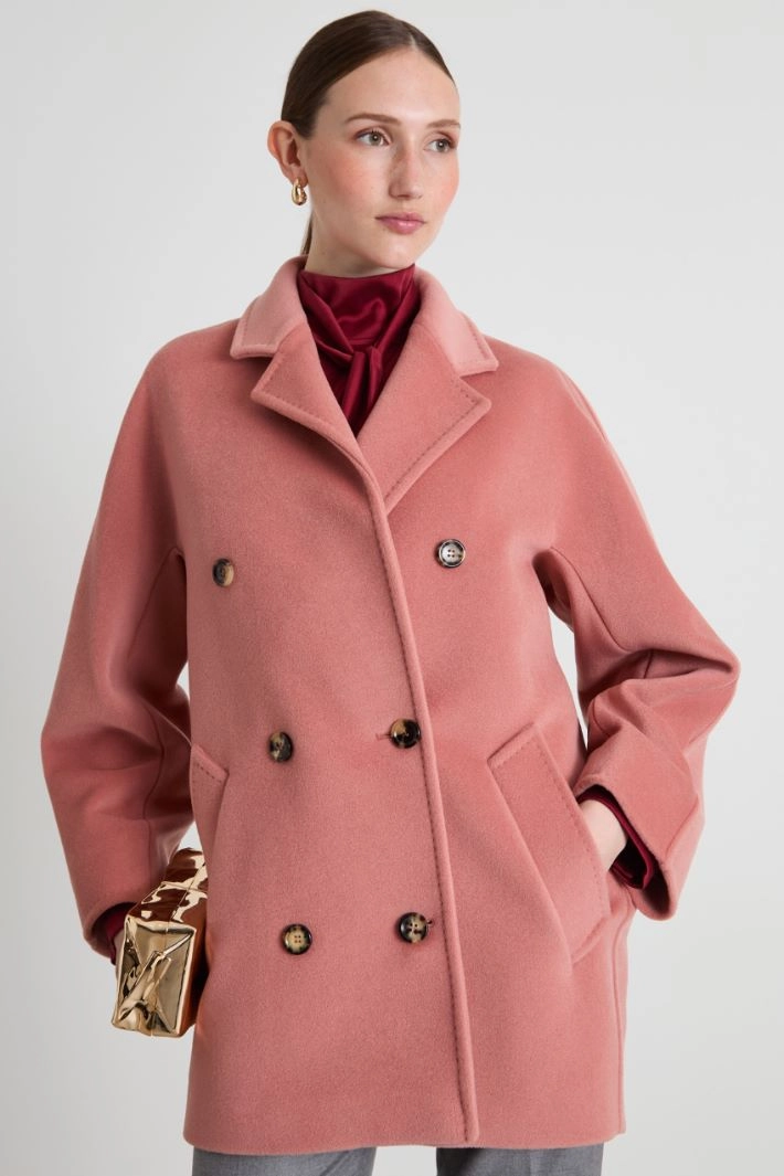 Double-breasted beaver coat - ANTIQUE PINK