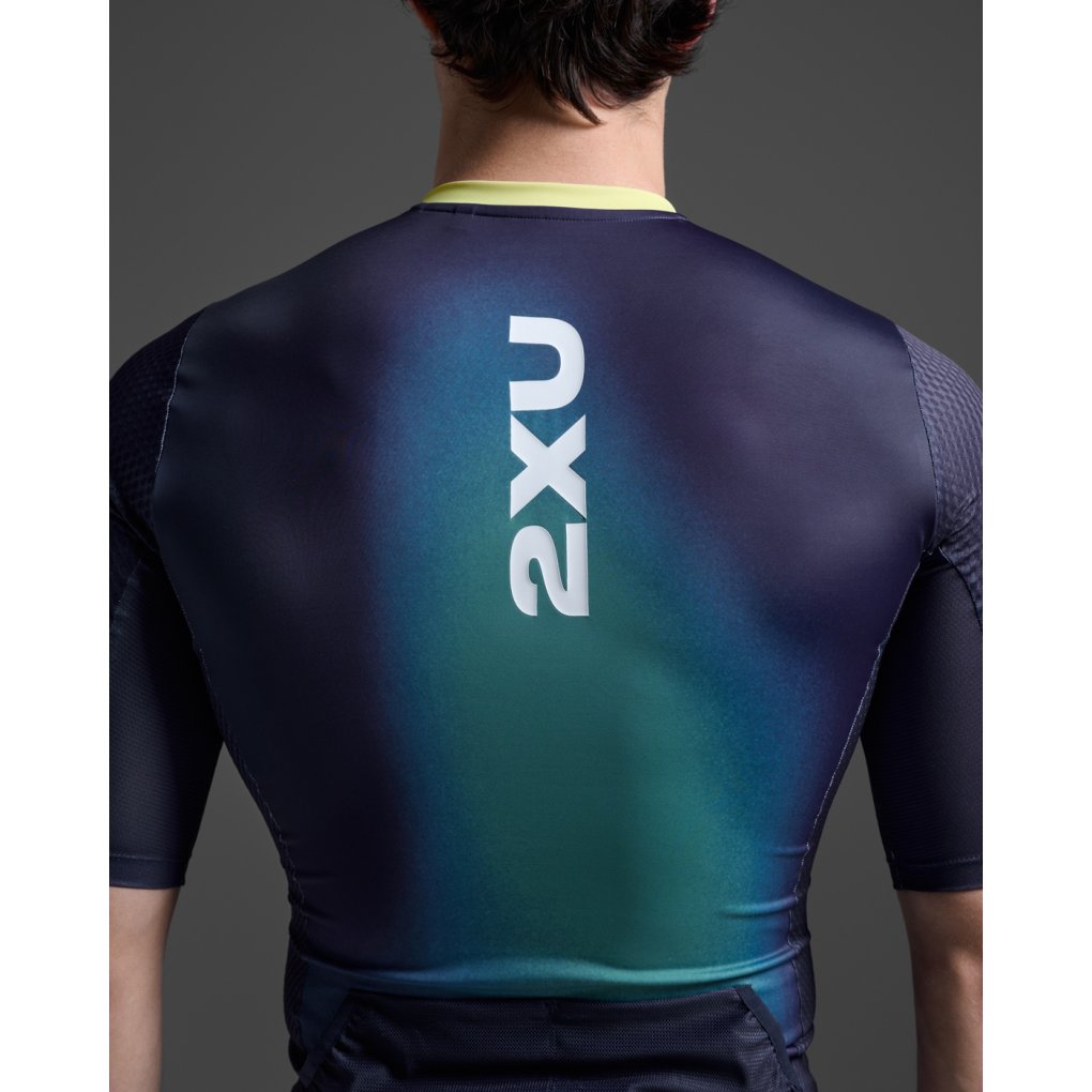 2XU Aero Hex Tri Sleeved Top Men - midnight/cool matcha