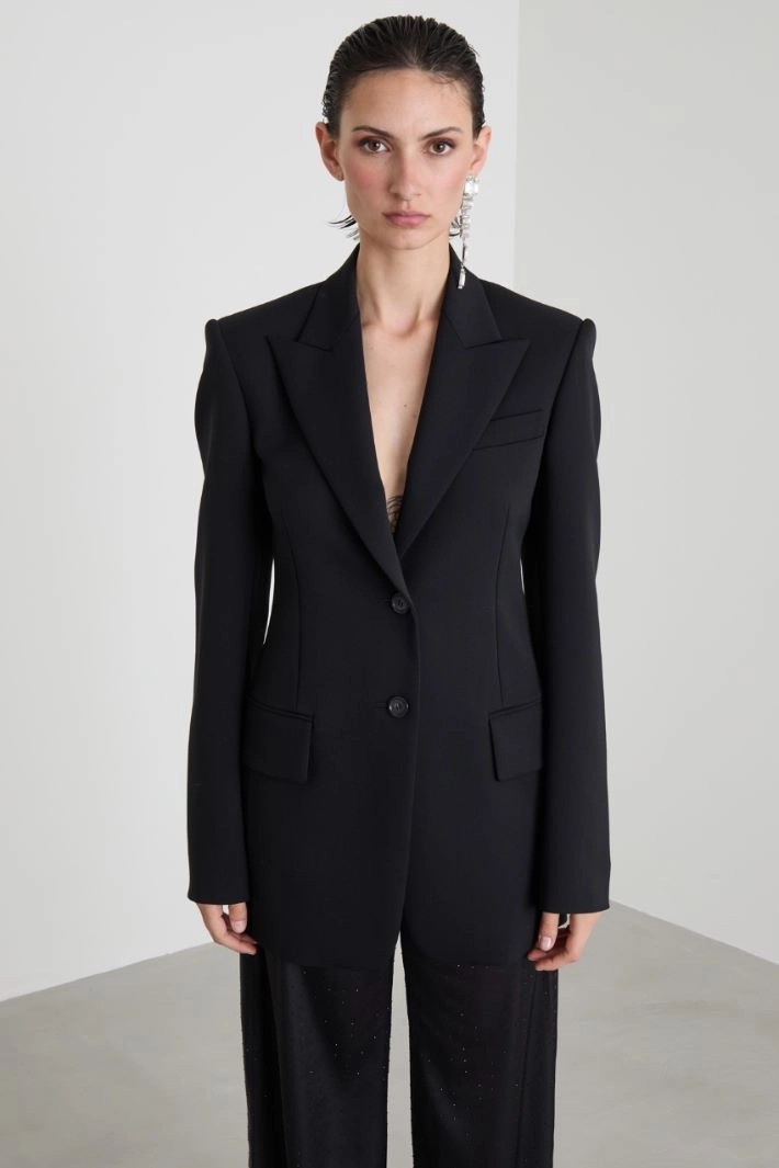 Slim-fit stretch wool blazer - BLACK